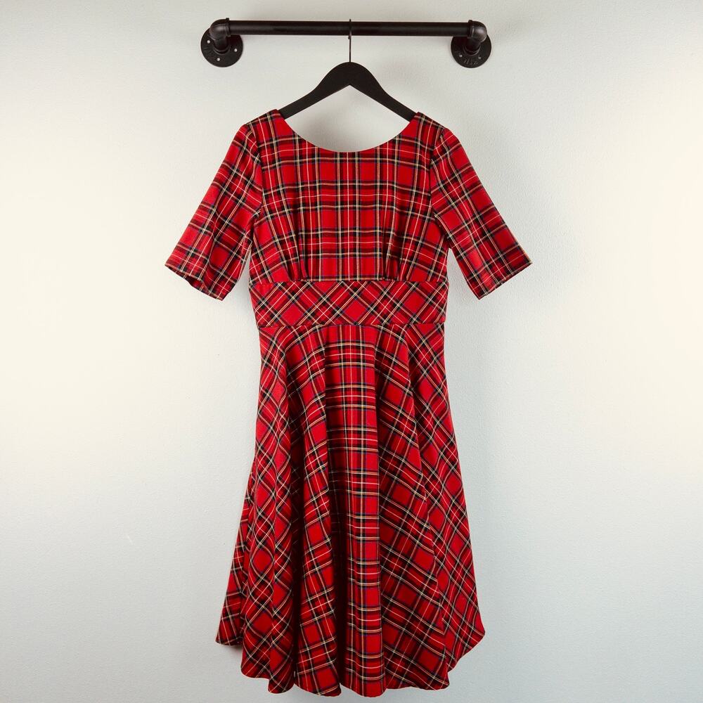 Hell Bunny Red Plaid Tartan Dress Punk Rockabilly Pinup Holiday Goth Midi L